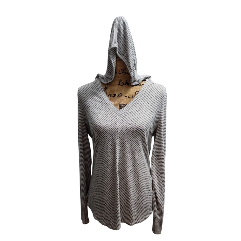 White House‎ Black Market Hoodie V-Neck Long Sleeve Striped Pullover Medium